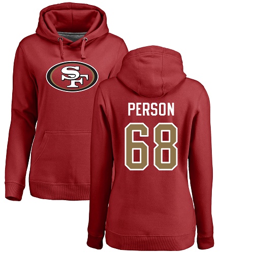 San Francisco 49ers Red Women Mike Person Name and Number Logo 68 Pullover NFL Hoodie Sweatshirts
